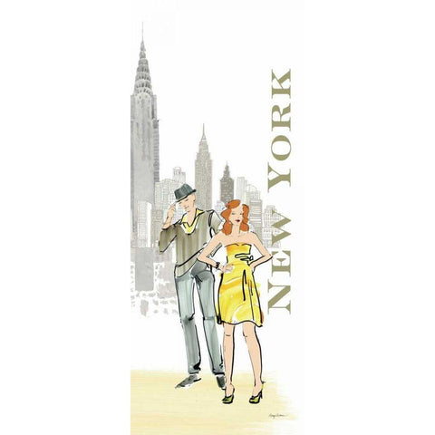 New York Lovers Gold Ornate Wood Framed Art Print with Double Matting by Tillmon, Avery