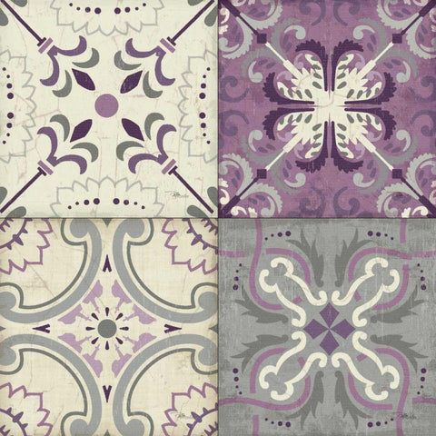 Lavender Glow Tiles Black Modern Wood Framed Art Print by Pela Studio