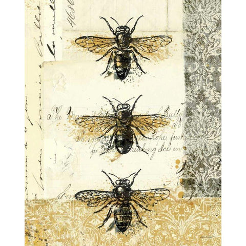 Golden Bees n Butterflies No 1 Black Modern Wood Framed Art Print by Pertiet, Katie