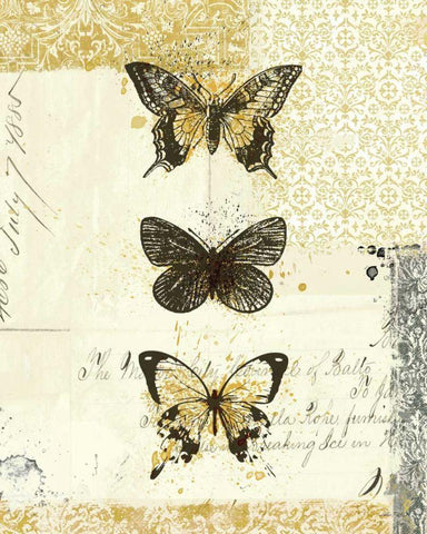 Golden Bees n Butterflies No 2 Black Ornate Wood Framed Art Print with Double Matting by Pertiet, Katie