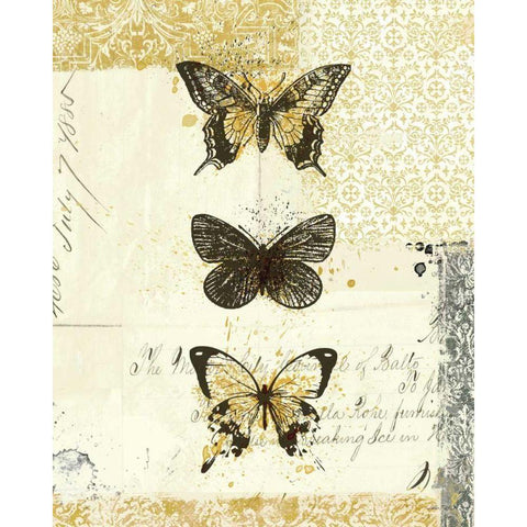 Golden Bees n Butterflies No 2 Gold Ornate Wood Framed Art Print with Double Matting by Pertiet, Katie
