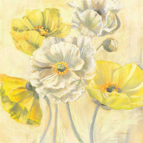 Gold and White Contemporary Poppies I White Modern Wood Framed Art Print with Double Matting by Rowan, Carol