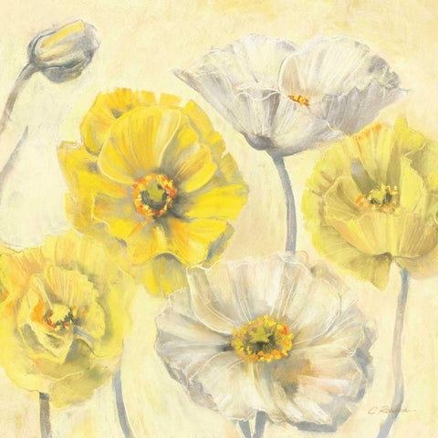 Gold and White Contemporary Poppies II Gold Ornate Wood Framed Art Print with Double Matting by Rowan, Carol