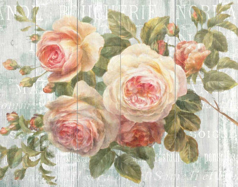 Vintage Roses on Driftwood Black Ornate Wood Framed Art Print with Double Matting by Nai, Danhui