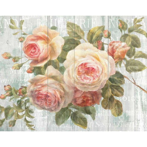 Vintage Roses on Driftwood Black Modern Wood Framed Art Print with Double Matting by Nai, Danhui