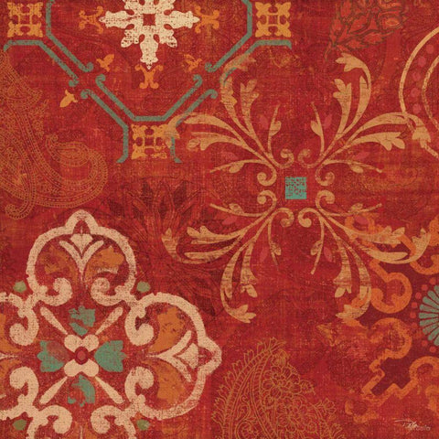 Crimson Stamps II Gold Ornate Wood Framed Art Print with Double Matting by Pela Studio