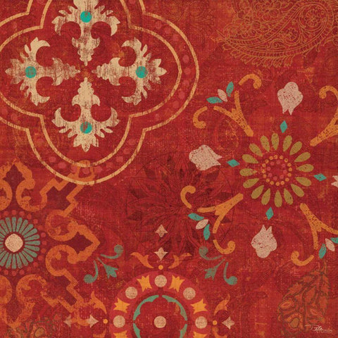 Crimson Stamps III White Modern Wood Framed Art Print with Double Matting by Pela Studio