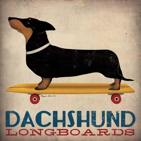 Dachshund Longboards Black Ornate Wood Framed Art Print with Double Matting by Fowler, Ryan