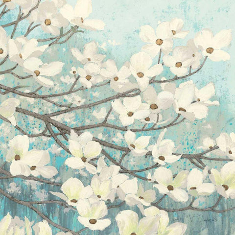 Dogwood Blossoms II White Modern Wood Framed Art Print with Double Matting by Wiens, James