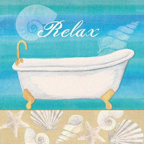 Seashells Bath I White Modern Wood Framed Art Print by Charron, Veronique