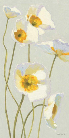 White on White Poppies Panel I White Modern Wood Framed Art Print with Double Matting by Novak, Shirley