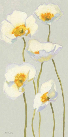 White on White Poppies Panel II White Modern Wood Framed Art Print with Double Matting by Novak, Shirley