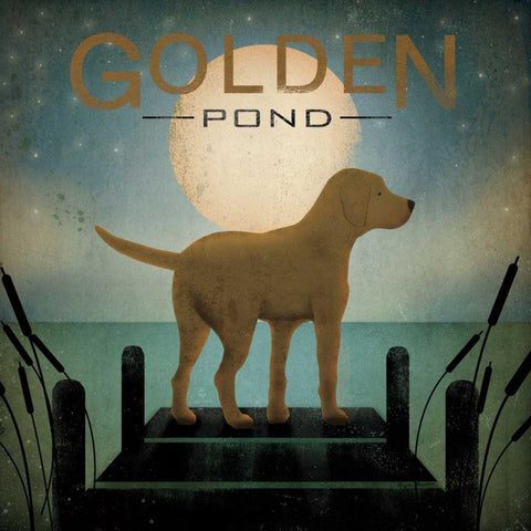 Moonrise Yellow Dog - Golden Pond Black Modern Wood Framed Art Print with Double Matting by Fowler, Ryan