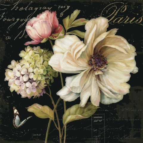 Marche de Fleurs on Black II Black Modern Wood Framed Art Print by Audit, Lisa