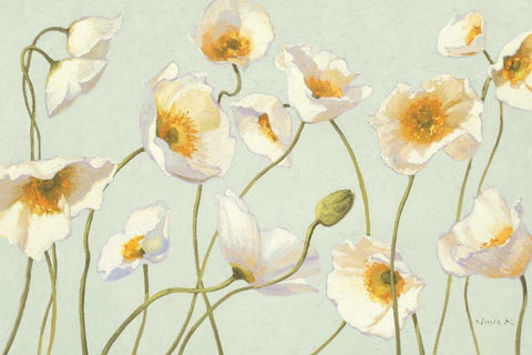 White and Bright Poppies Black Ornate Wood Framed Art Print with Double Matting by Novak, Shirley
