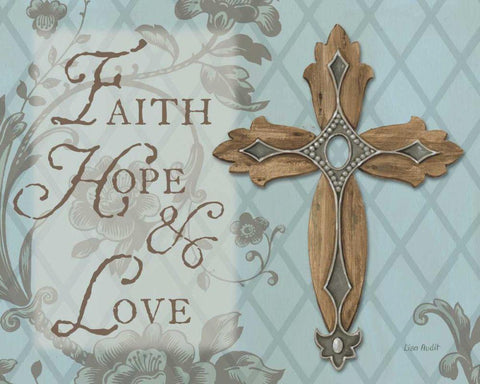 Faith Hope Love Black Ornate Wood Framed Art Print with Double Matting by Audit, Lisa
