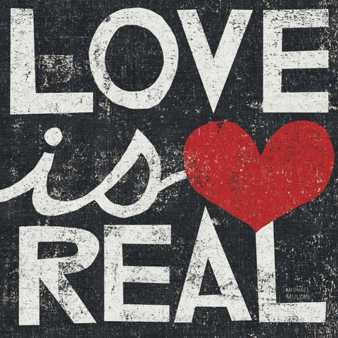 Love Is Real Grunge Square Black Modern Wood Framed Art Print with Double Matting by Mullan, Michael