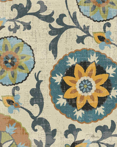 Persian Patchwork Blue Brown Tile I Black Ornate Wood Framed Art Print with Double Matting by Pela Studio