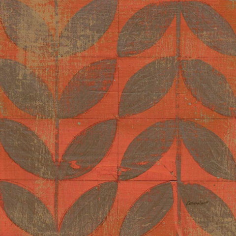 Orange Gold Leaves White Modern Wood Framed Art Print with Double Matting by Lovell, Kathrine