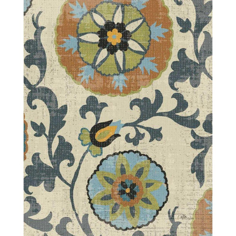 Persian Patchwork Blue Brown Tile II Black Modern Wood Framed Art Print with Double Matting by Pela Studio