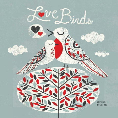 Love Birds Square Gold Ornate Wood Framed Art Print with Double Matting by Mullan, Michael