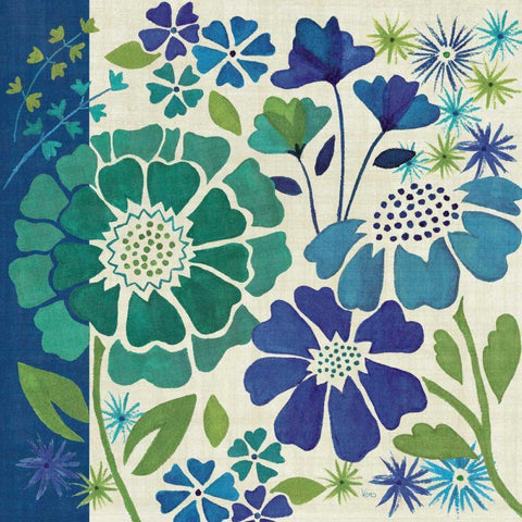 Blue Garden I White Modern Wood Framed Art Print with Double Matting by Charron, Veronique