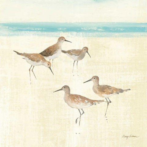 Sandpipers Square I White Modern Wood Framed Art Print with Double Matting by Tillmon, Avery