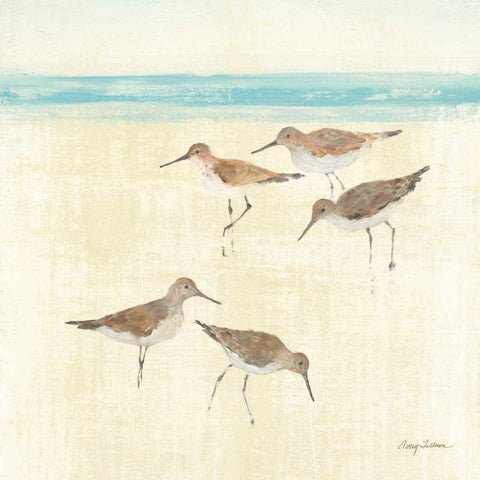 Sandpipers Square II White Modern Wood Framed Art Print by Tillmon, Avery