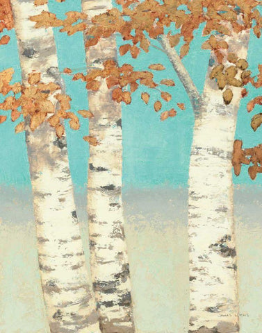 Golden Birches II White Modern Wood Framed Art Print with Double Matting by Wiens, James