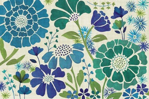Blue Garden White Modern Wood Framed Art Print with Double Matting by Charron, Veronique
