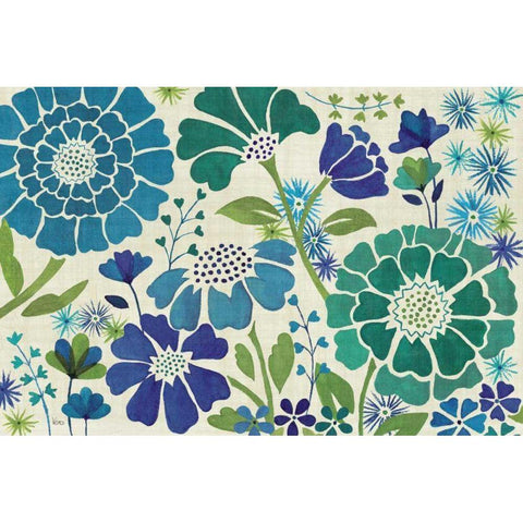 Blue Garden Black Modern Wood Framed Art Print by Charron, Veronique