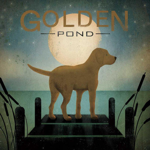 Moonrise Yellow Dog - Golden Pond White Modern Wood Framed Art Print by Fowler, Ryan