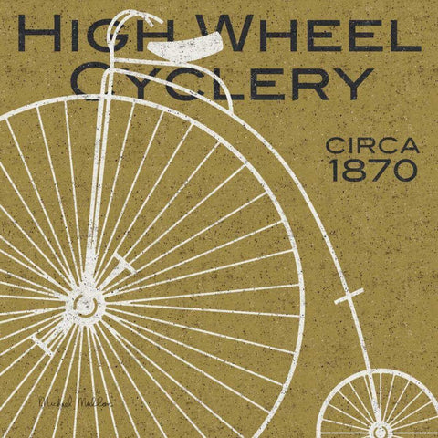 High Wheel Cyclery White Modern Wood Framed Art Print by Mullan, Michael