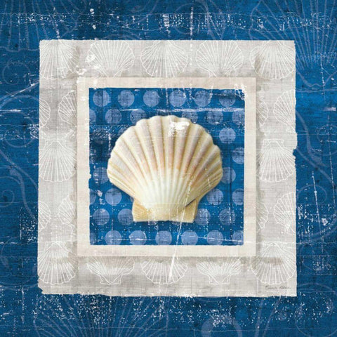 Sea Shell III on Blue  White Modern Wood Framed Art Print with Double Matting by Aldrich, Belinda