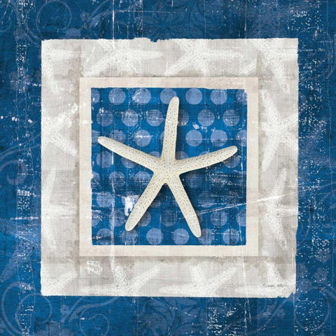 Sea Shell IV on Blue  White Modern Wood Framed Art Print with Double Matting by Aldrich, Belinda