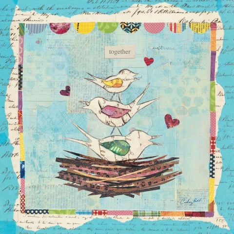 Family of Love Birds Square Black Ornate Wood Framed Art Print with Double Matting by Prahl, Courtney