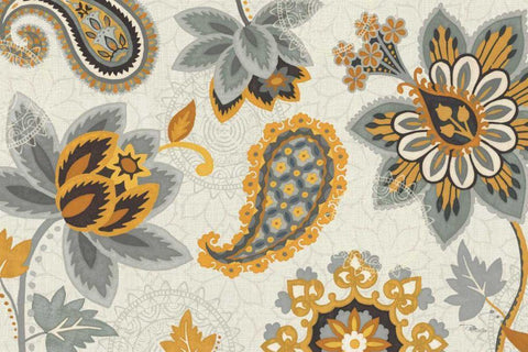 Decorative Nature I Yellow Gray Cream Black Ornate Wood Framed Art Print with Double Matting by Pela Studio