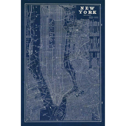 Blueprint Map New York Black Modern Wood Framed Art Print with Double Matting by Schlabach, Sue