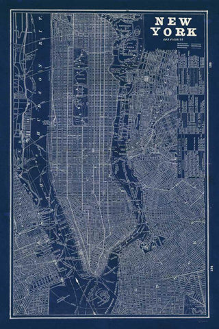 Blueprint Map New York Black Ornate Wood Framed Art Print with Double Matting by Schlabach, Sue