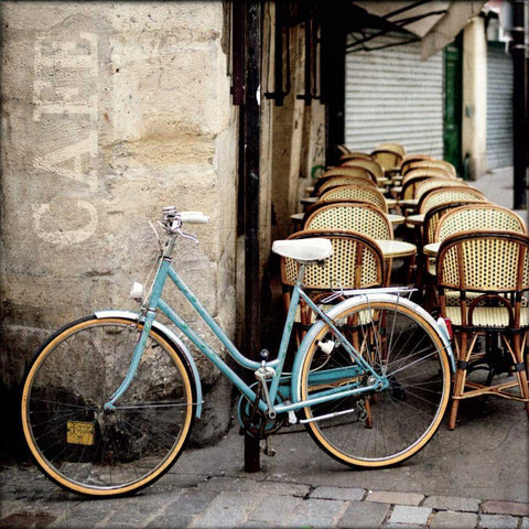 Cafe Bicycle Black Modern Wood Framed Art Print with Double Matting by Olivier, Marc