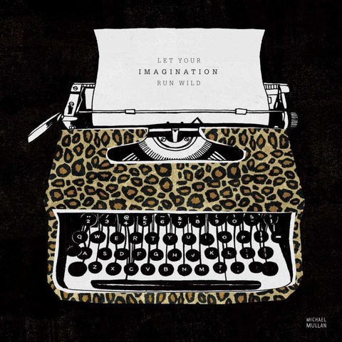Analog Jungle Typewriter Black Modern Wood Framed Art Print by Mullan, Michael
