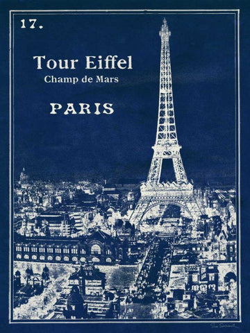 Blueprint Eiffel Tower White Modern Wood Framed Art Print with Double Matting by Schlabach, Sue