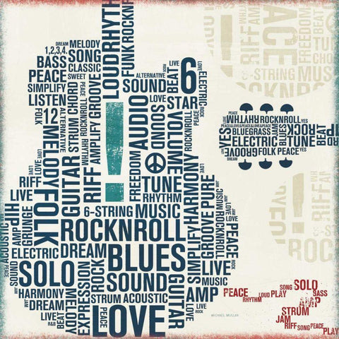 Type Guitar Square II Black Ornate Wood Framed Art Print with Double Matting by Mullan, Michael