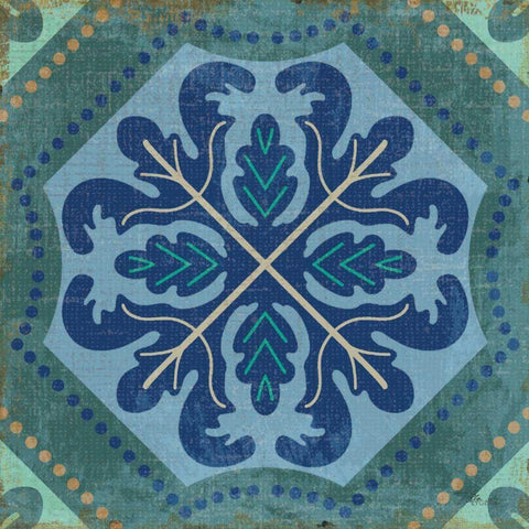 Santorini Tile II Gold Ornate Wood Framed Art Print with Double Matting by Pela Studio