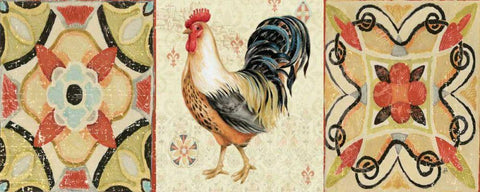 Bohemian Rooster Panel I White Modern Wood Framed Art Print with Double Matting by Brissonnet, Daphne