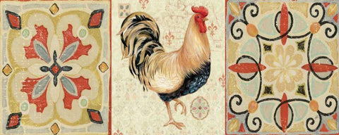 Bohemian Rooster Panel II Black Ornate Wood Framed Art Print with Double Matting by Brissonnet, Daphne