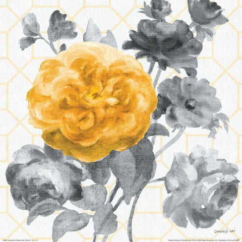 Geometric Watercolor Floral II White Modern Wood Framed Art Print by Nai, Danhui