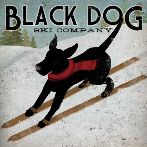 Black Dog Ski Black Ornate Wood Framed Art Print with Double Matting by Fowler, Ryan