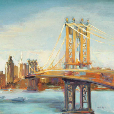 Sunny Manhattan Bridge Black Modern Wood Framed Art Print by Hageman, Marilyn