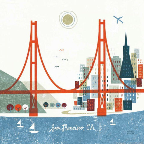 Colorful San Francisco Gold Ornate Wood Framed Art Print with Double Matting by Mullan, Michael